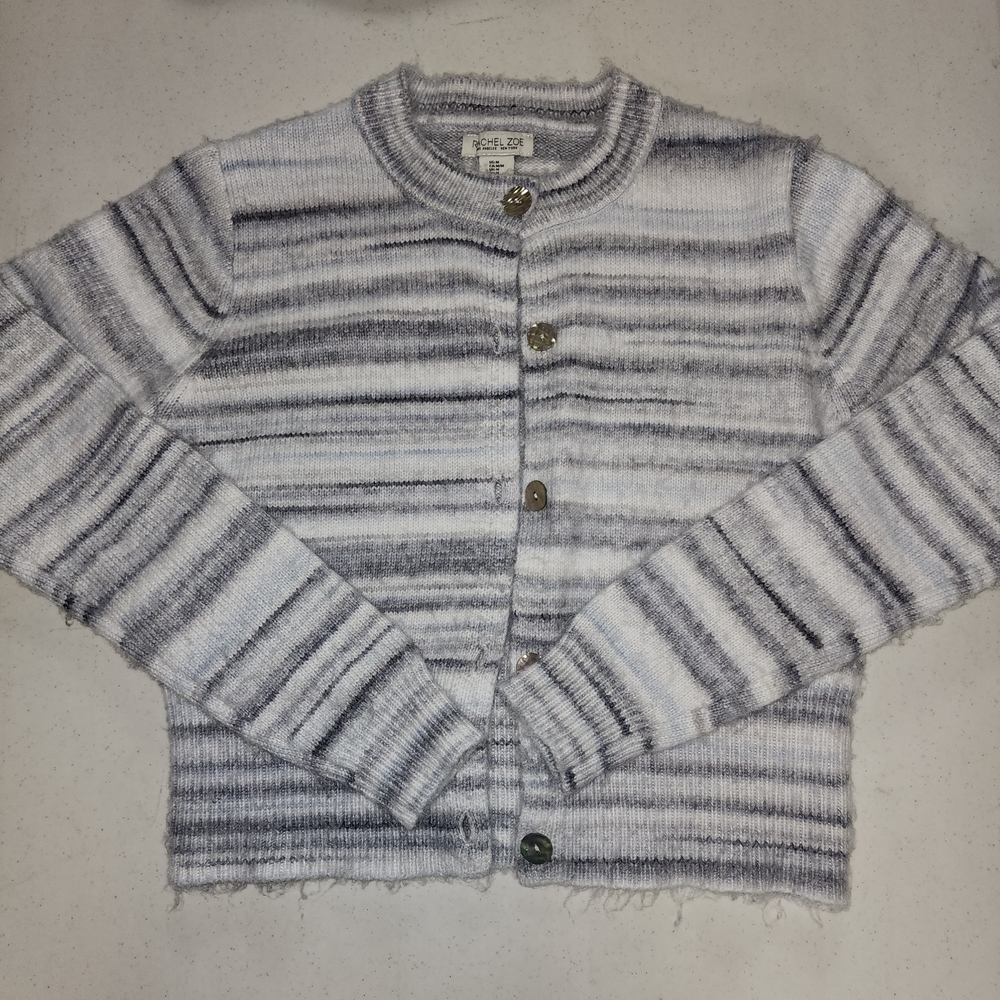 Rachel Zoe White and Gray Striped Cardigan